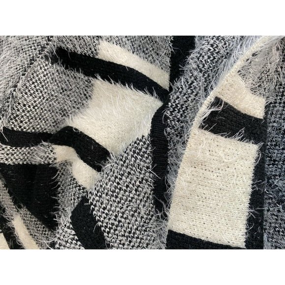 Love Taken Drape-Collared Open Front Cardigan Sweater Black & White, Medium - Picture 11 of 12